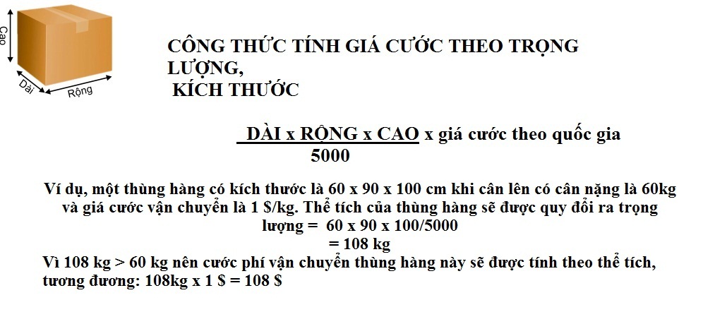 tính khối lượng gửi hàng đi mỹ tại vũng tàu
